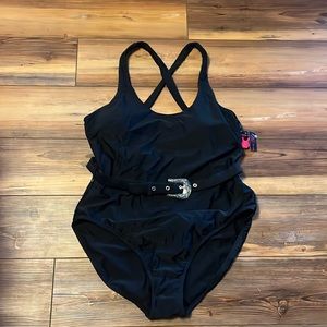 XL NOBO black belted one piece swimsuit NWT